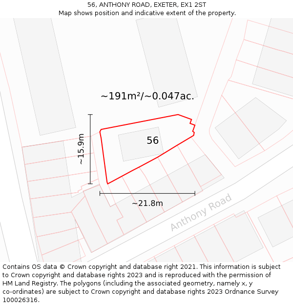 56, ANTHONY ROAD, EXETER, EX1 2ST: Plot and title map