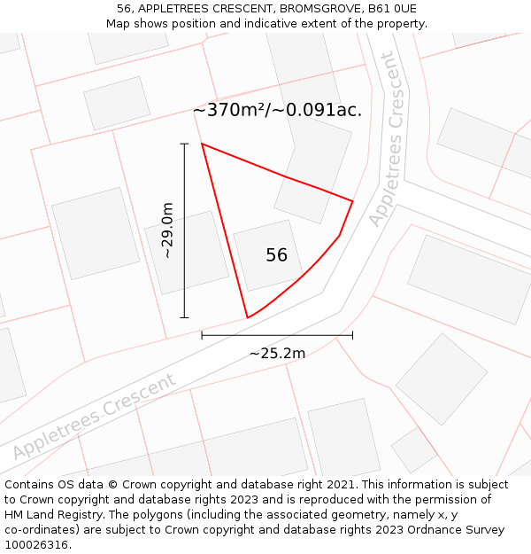 56, APPLETREES CRESCENT, BROMSGROVE, B61 0UE: Plot and title map