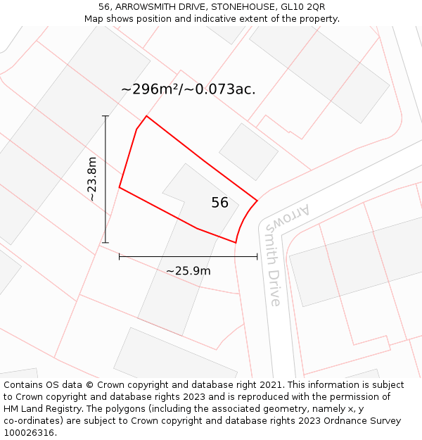 56, ARROWSMITH DRIVE, STONEHOUSE, GL10 2QR: Plot and title map