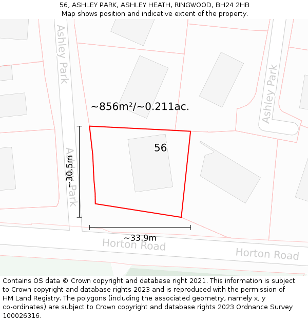 56, ASHLEY PARK, ASHLEY HEATH, RINGWOOD, BH24 2HB: Plot and title map