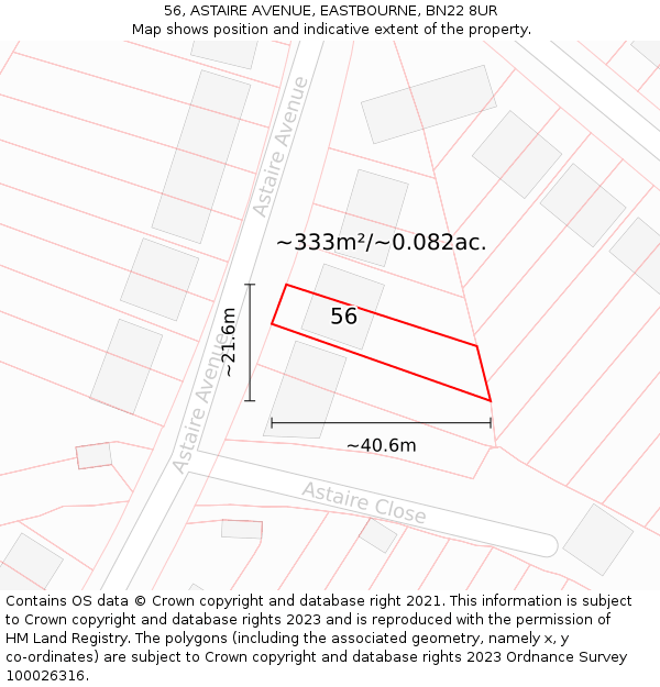 56, ASTAIRE AVENUE, EASTBOURNE, BN22 8UR: Plot and title map