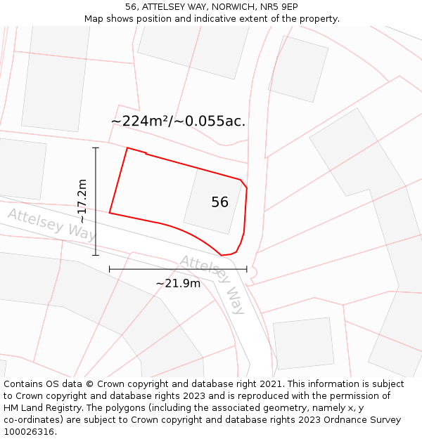 56, ATTELSEY WAY, NORWICH, NR5 9EP: Plot and title map