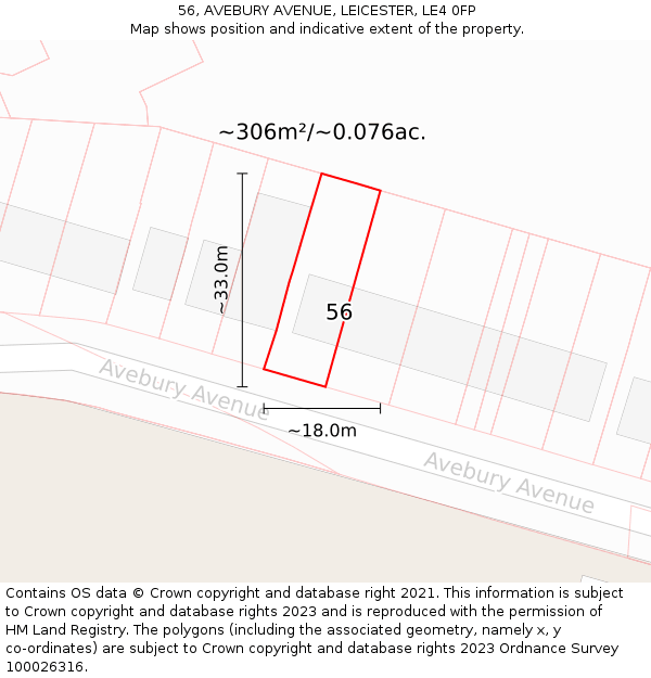 56, AVEBURY AVENUE, LEICESTER, LE4 0FP: Plot and title map