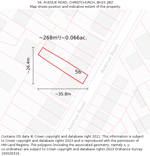 56, AVENUE ROAD, CHRISTCHURCH, BH23 2BZ: Plot and title map
