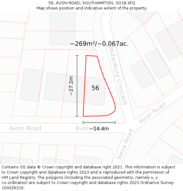 56, AVON ROAD, SOUTHAMPTON, SO18 4FQ: Plot and title map