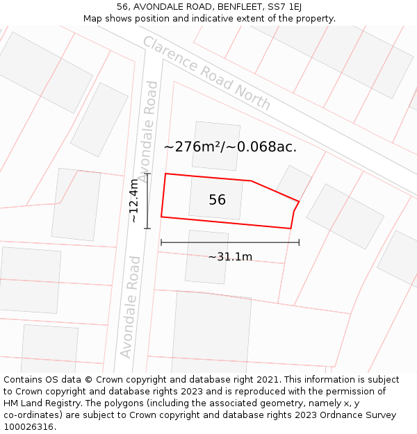 56, AVONDALE ROAD, BENFLEET, SS7 1EJ: Plot and title map