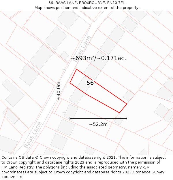 56, BAAS LANE, BROXBOURNE, EN10 7EL: Plot and title map