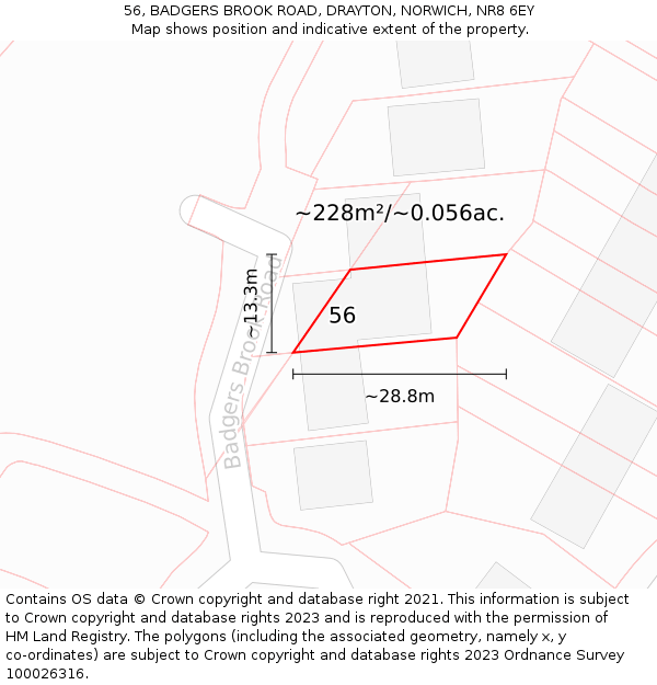 56, BADGERS BROOK ROAD, DRAYTON, NORWICH, NR8 6EY: Plot and title map