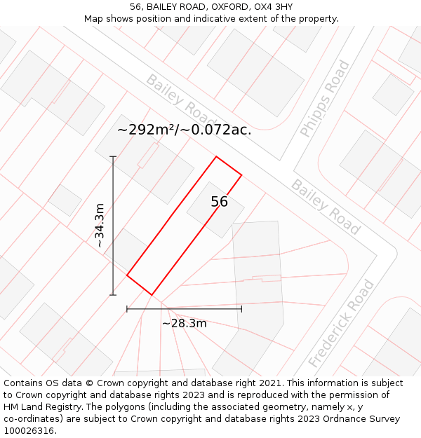 56, BAILEY ROAD, OXFORD, OX4 3HY: Plot and title map
