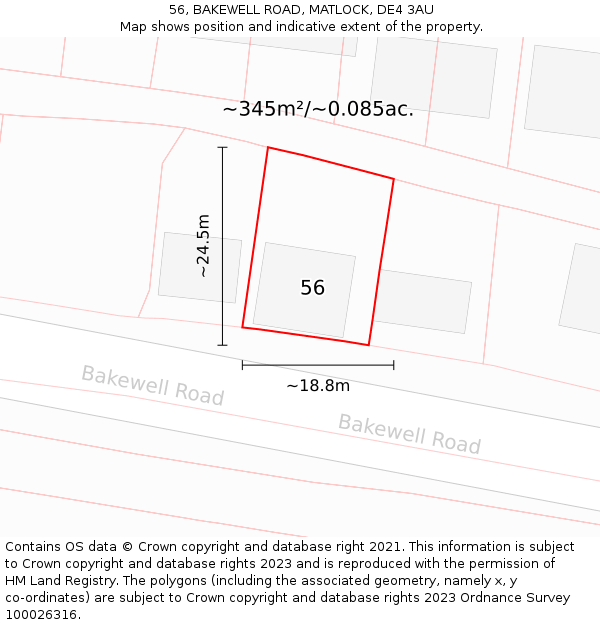 56, BAKEWELL ROAD, MATLOCK, DE4 3AU: Plot and title map