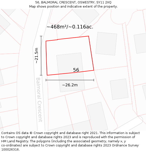 56, BALMORAL CRESCENT, OSWESTRY, SY11 2XQ: Plot and title map