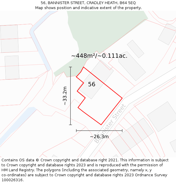 56, BANNISTER STREET, CRADLEY HEATH, B64 5EQ: Plot and title map