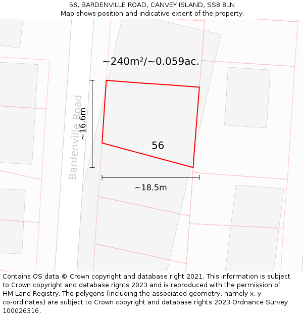 56, BARDENVILLE ROAD, CANVEY ISLAND, SS8 8LN: Plot and title map