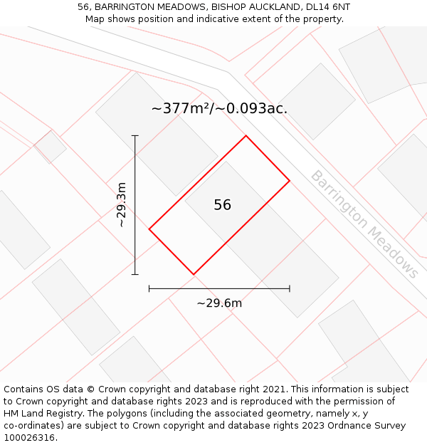 56, BARRINGTON MEADOWS, BISHOP AUCKLAND, DL14 6NT: Plot and title map