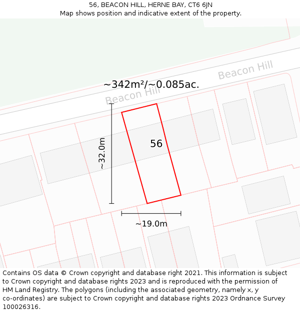 56, BEACON HILL, HERNE BAY, CT6 6JN: Plot and title map