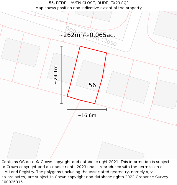 56, BEDE HAVEN CLOSE, BUDE, EX23 8QF: Plot and title map