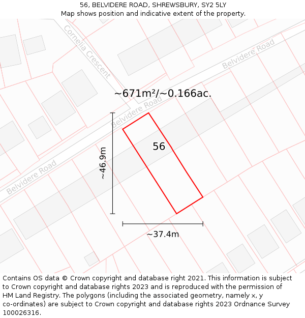 56, BELVIDERE ROAD, SHREWSBURY, SY2 5LY: Plot and title map