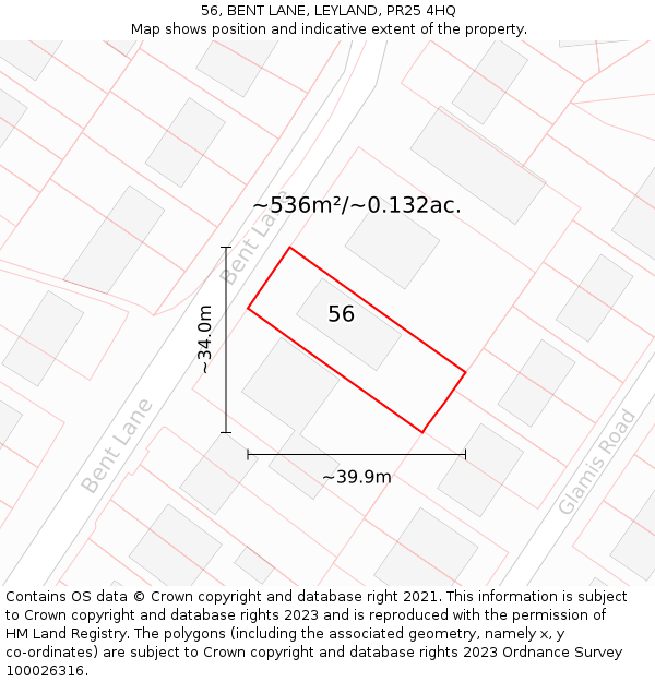 56, BENT LANE, LEYLAND, PR25 4HQ: Plot and title map