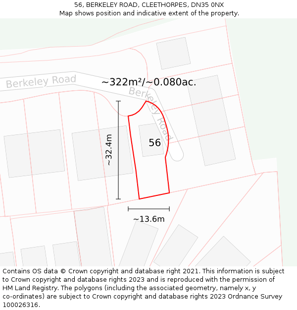 56, BERKELEY ROAD, CLEETHORPES, DN35 0NX: Plot and title map