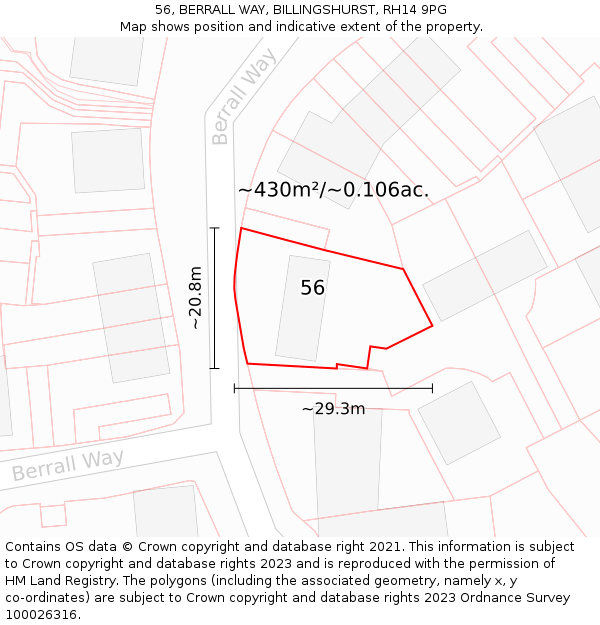 56, BERRALL WAY, BILLINGSHURST, RH14 9PG: Plot and title map