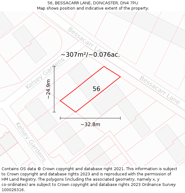 56, BESSACARR LANE, DONCASTER, DN4 7PU: Plot and title map