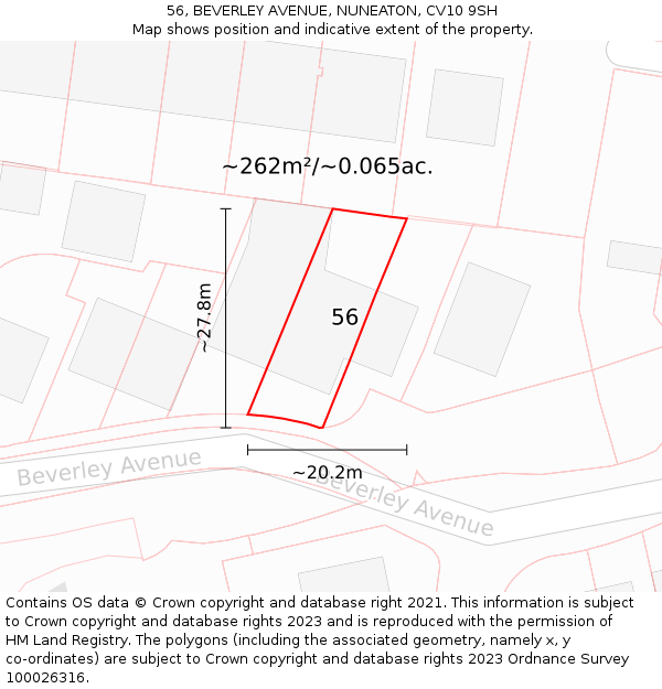 56, BEVERLEY AVENUE, NUNEATON, CV10 9SH: Plot and title map