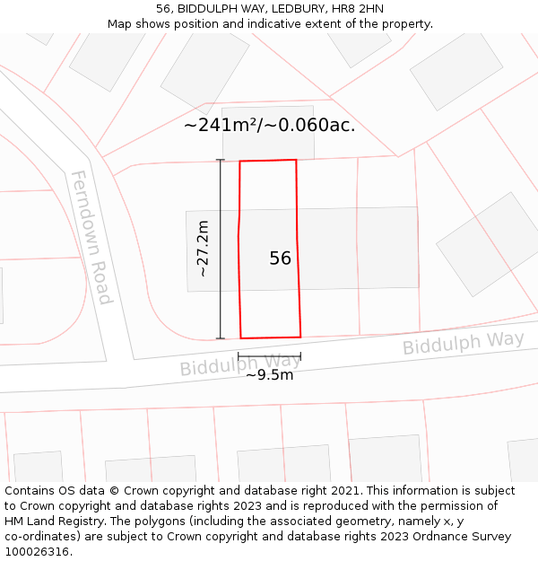 56, BIDDULPH WAY, LEDBURY, HR8 2HN: Plot and title map