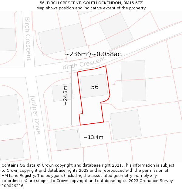 56, BIRCH CRESCENT, SOUTH OCKENDON, RM15 6TZ: Plot and title map