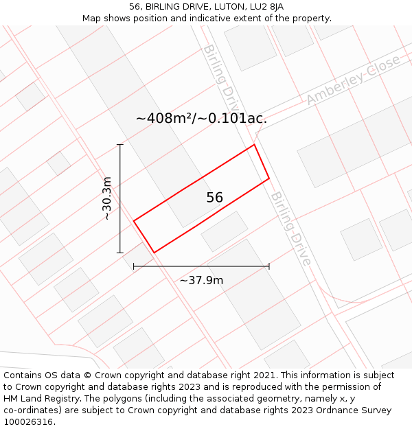 56, BIRLING DRIVE, LUTON, LU2 8JA: Plot and title map