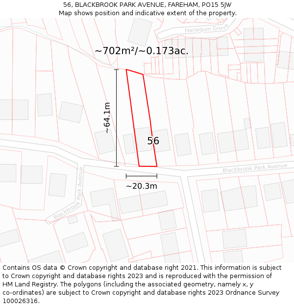 56, BLACKBROOK PARK AVENUE, FAREHAM, PO15 5JW: Plot and title map