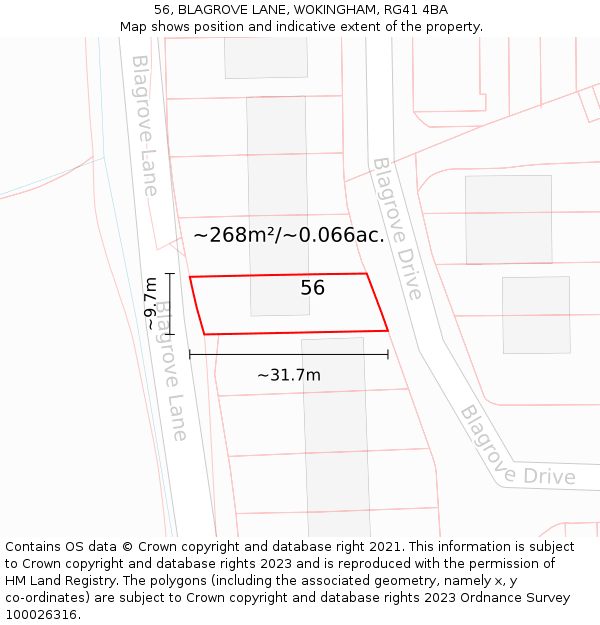 56, BLAGROVE LANE, WOKINGHAM, RG41 4BA: Plot and title map