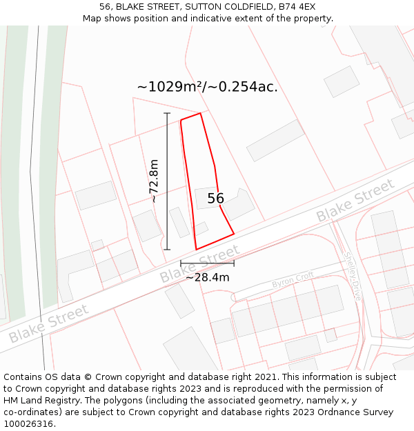 56, BLAKE STREET, SUTTON COLDFIELD, B74 4EX: Plot and title map