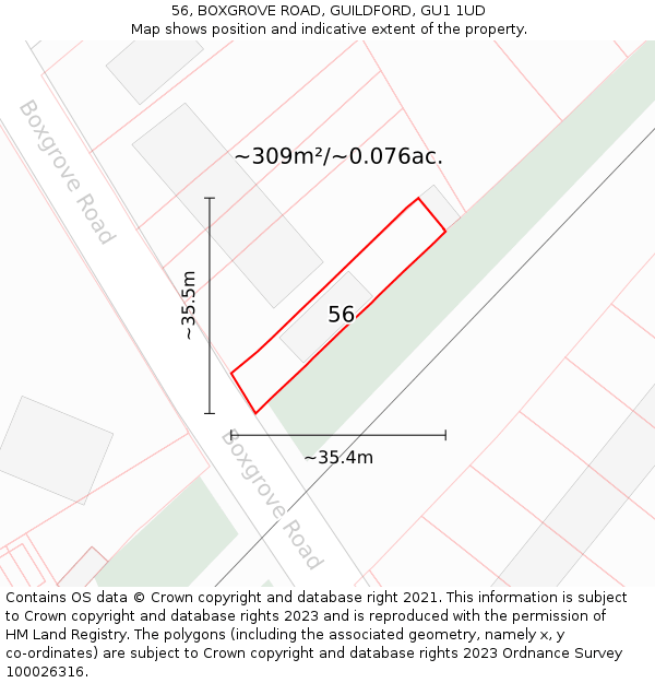 56, BOXGROVE ROAD, GUILDFORD, GU1 1UD: Plot and title map