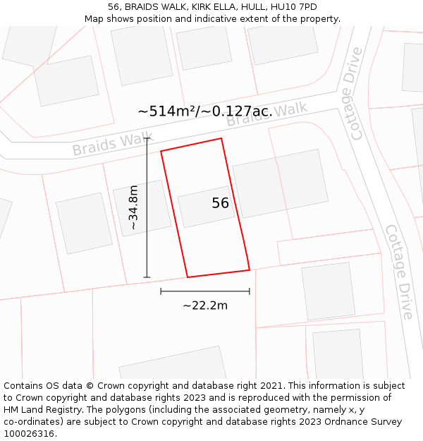 56, BRAIDS WALK, KIRK ELLA, HULL, HU10 7PD: Plot and title map