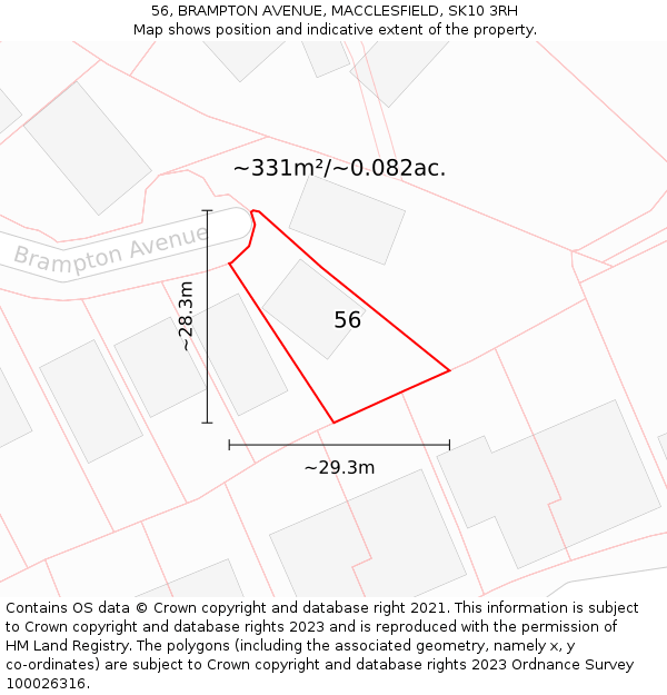 56, BRAMPTON AVENUE, MACCLESFIELD, SK10 3RH: Plot and title map