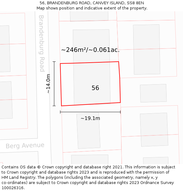 56, BRANDENBURG ROAD, CANVEY ISLAND, SS8 8EN: Plot and title map