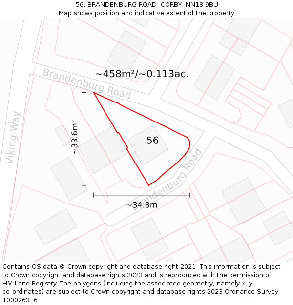 56, BRANDENBURG ROAD, CORBY, NN18 9BU: Plot and title map