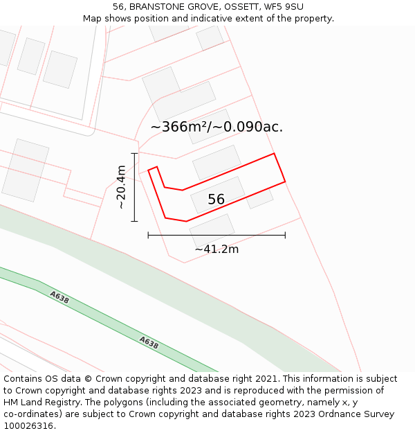 56, BRANSTONE GROVE, OSSETT, WF5 9SU: Plot and title map