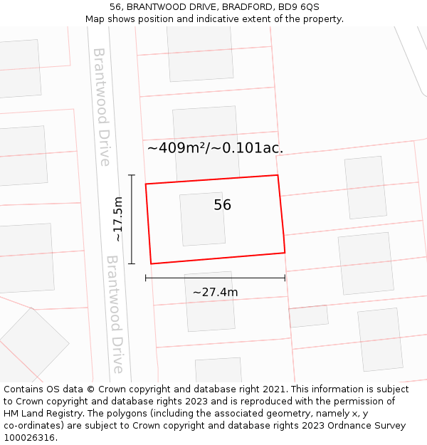 56, BRANTWOOD DRIVE, BRADFORD, BD9 6QS: Plot and title map