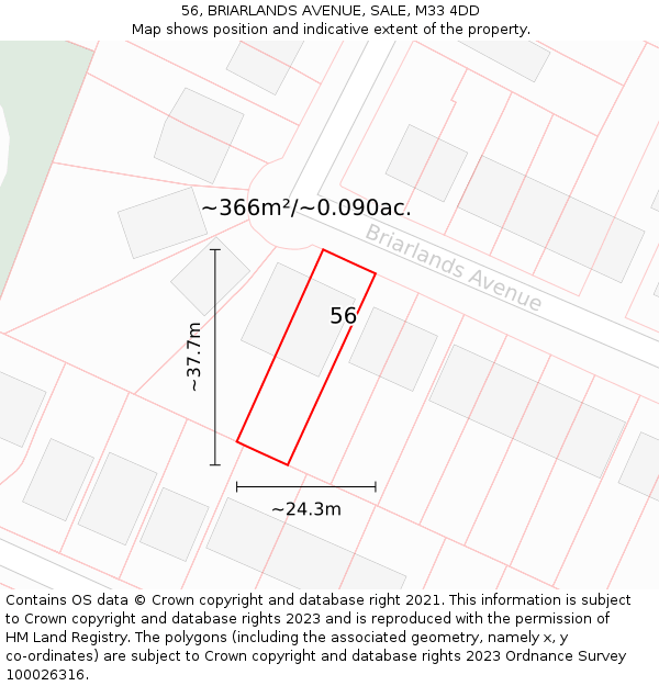 56, BRIARLANDS AVENUE, SALE, M33 4DD: Plot and title map