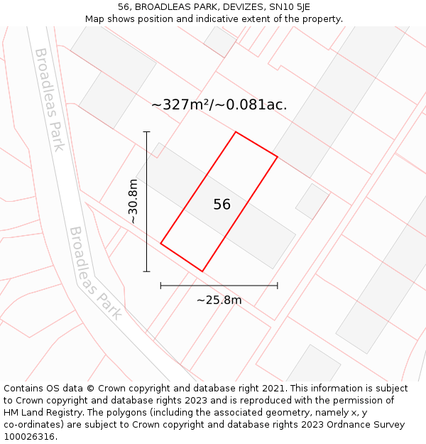 56, BROADLEAS PARK, DEVIZES, SN10 5JE: Plot and title map