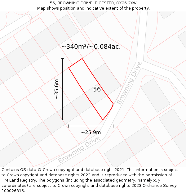 56, BROWNING DRIVE, BICESTER, OX26 2XW: Plot and title map