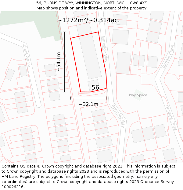 56, BURNSIDE WAY, WINNINGTON, NORTHWICH, CW8 4XS: Plot and title map