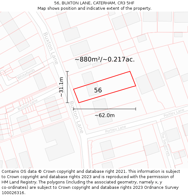 56, BUXTON LANE, CATERHAM, CR3 5HF: Plot and title map