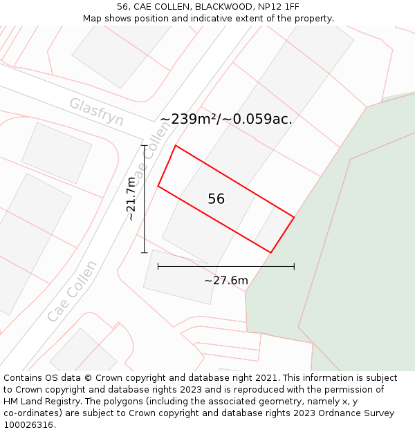 56, CAE COLLEN, BLACKWOOD, NP12 1FF: Plot and title map