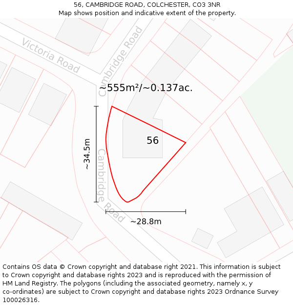 56, CAMBRIDGE ROAD, COLCHESTER, CO3 3NR: Plot and title map
