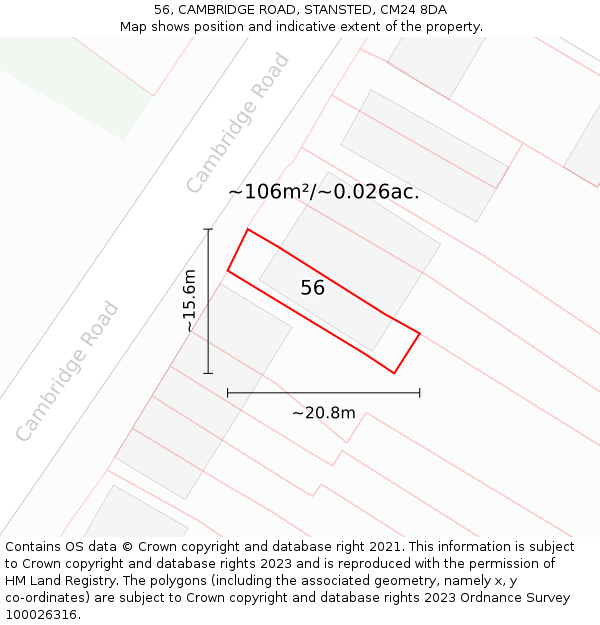 56, CAMBRIDGE ROAD, STANSTED, CM24 8DA: Plot and title map