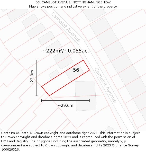 56, CAMELOT AVENUE, NOTTINGHAM, NG5 1DW: Plot and title map