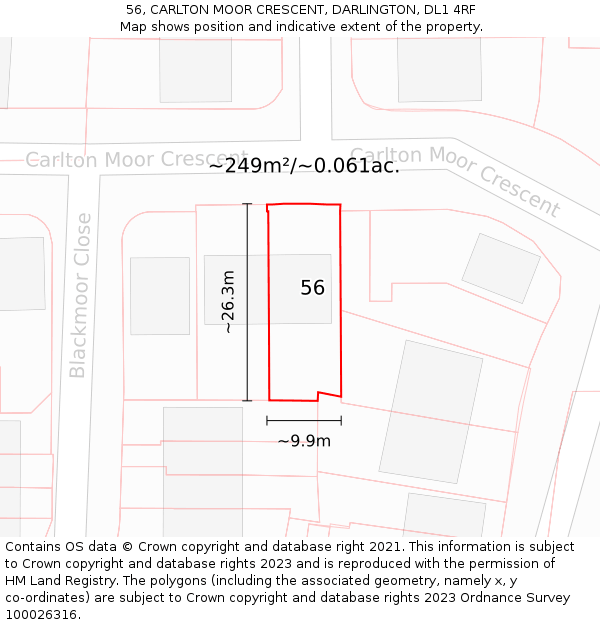 56, CARLTON MOOR CRESCENT, DARLINGTON, DL1 4RF: Plot and title map