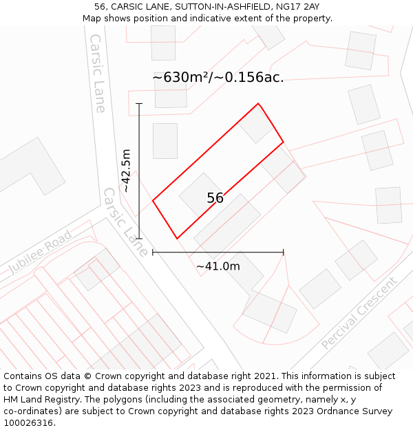 56, CARSIC LANE, SUTTON-IN-ASHFIELD, NG17 2AY: Plot and title map